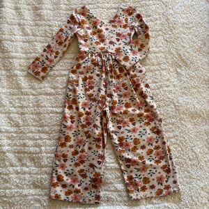 Cheeky Plum Girls 3T Floral Long Sleeve Wide Leg Jumpsuit Rust Boho Romper